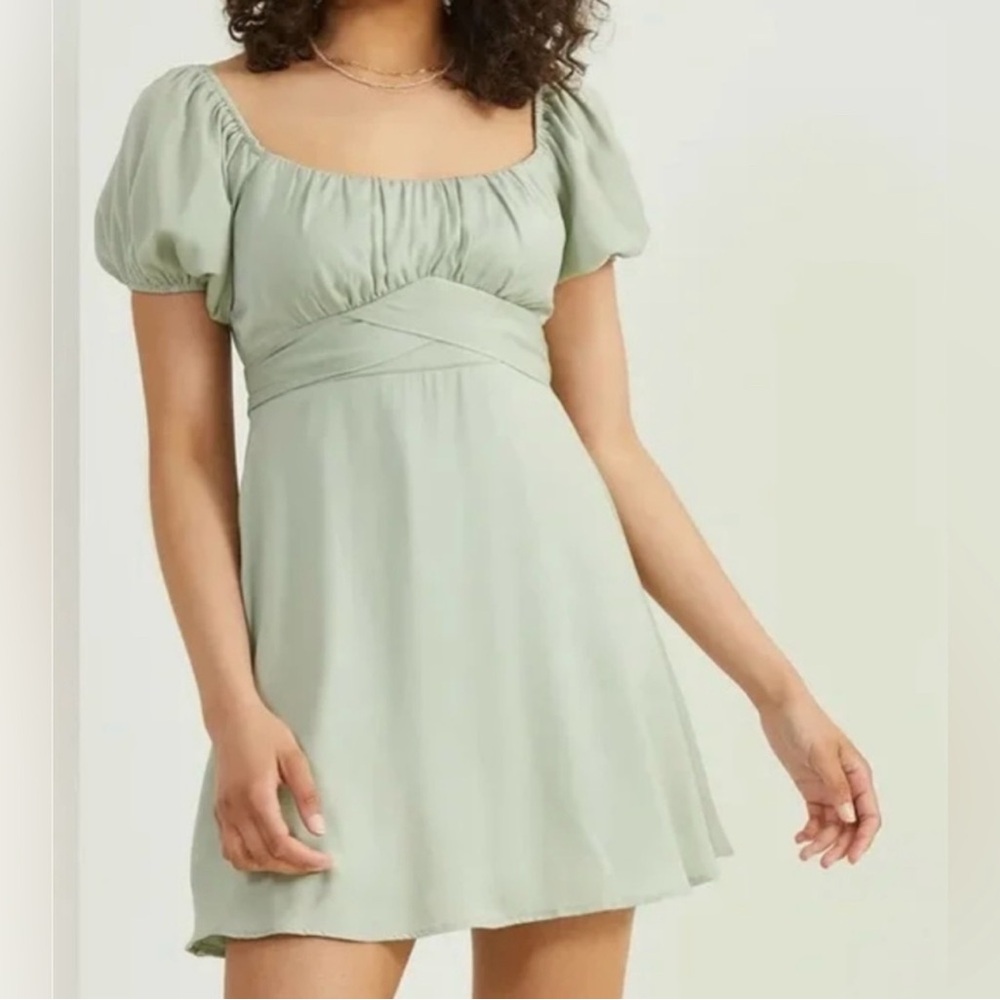 Altar'd State whimsical satin Puff Sleeve Mini milk made Dress fairy babydoll L - Picture 14 of 14